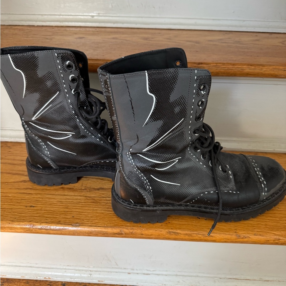 Moschino Black Leather Combat Boots